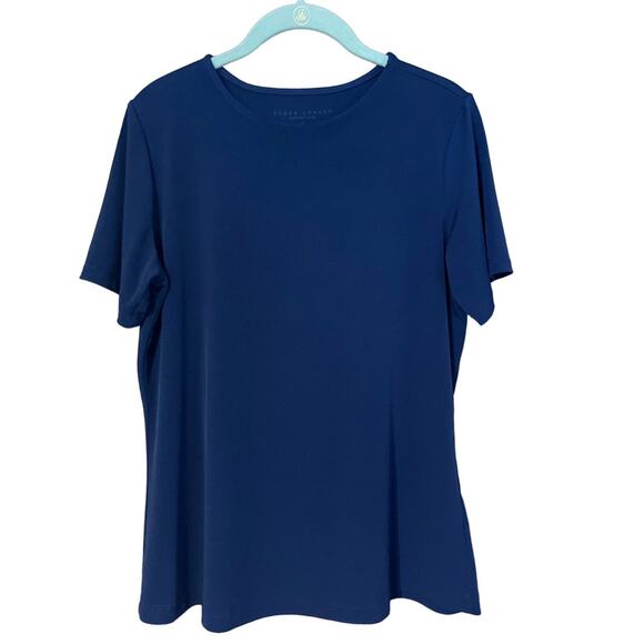 Susan Graver Essentials Liquid Knit Blue Short Sleeve Top Size Small - Picture 5 of 9